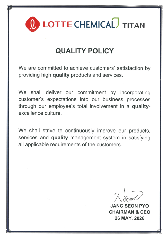 Lotte Chemical Titan Quality Policy