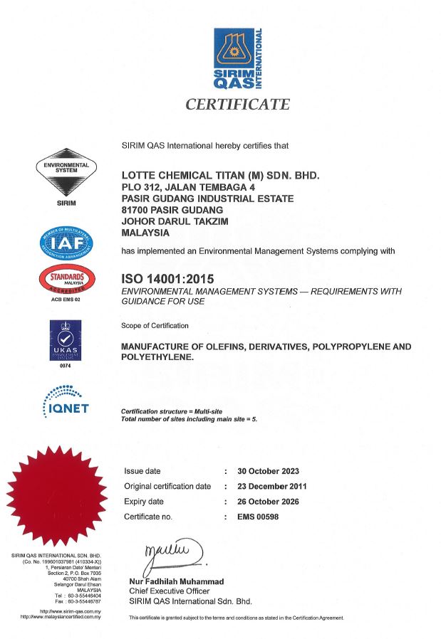 ISO_14001 : 2015 certificates